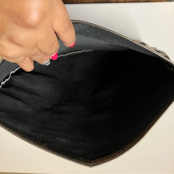 Vintage 80s 90s Pewter Silver Leather Clutch - Picture 6 of 9